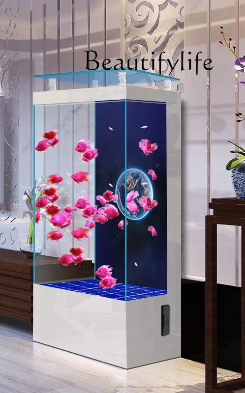 New square living room household small ultra-white glass fish tank floor ecological cycle