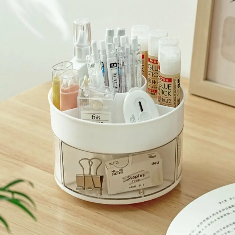 صندوق تخزين 360 °   حامل قلم دوار قرطاسية مقاوم للغبار حامل فرشاة للمكياج مقاوم للماء ذو سعة كبيرة منظم قلم رصاص