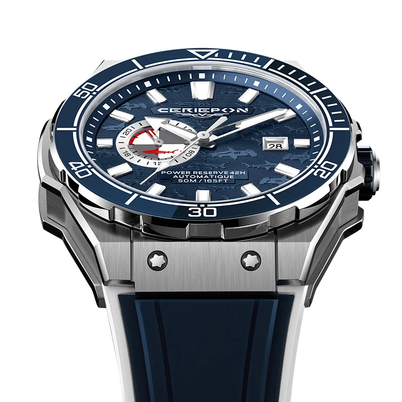 CERIEPON Men's Automatic Mechanical Watch 5ATM Waterproof Luminous Sapphire Glass Ceramic Fashionable Diving Watch Blue Planet