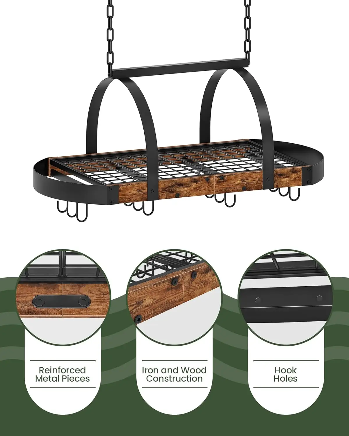 رف أوعية معلق، شماعة وعاء للمطبخ، حامل وعاء مثبت على السقف، منظم أواني الطبخ مع 12 خطافًا على شكل حرف S، للوعاء، مقلاة St #6