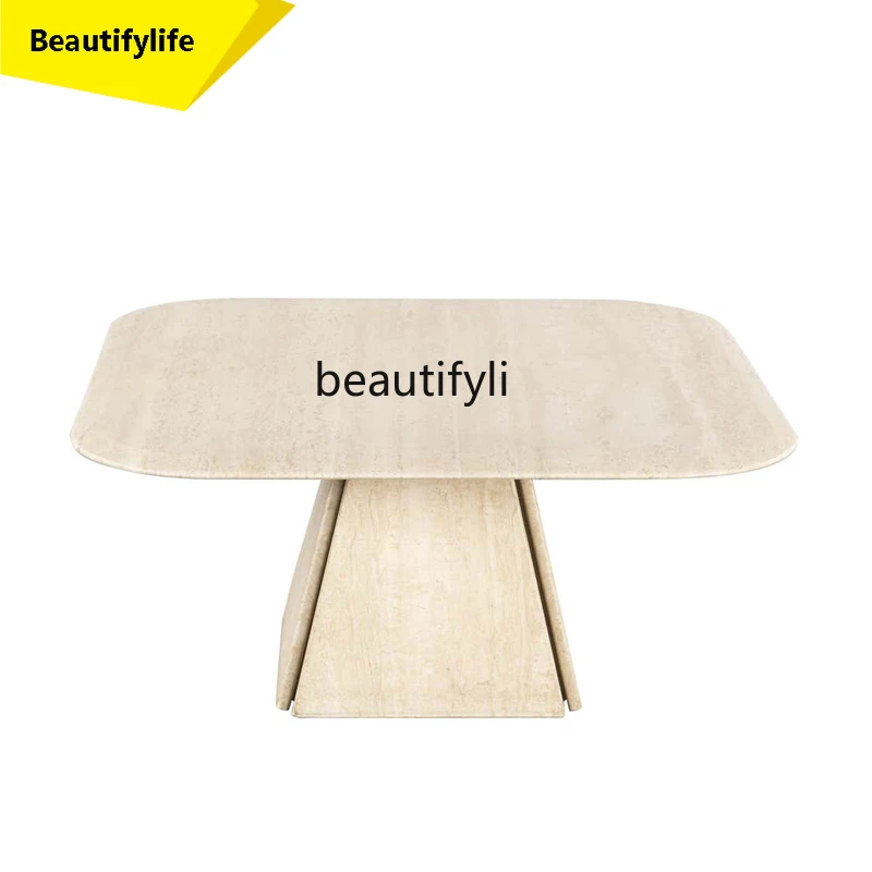 A38 Nordic Modern Minimalist Square Living Room Sofa Home Short Tea Table Natural Marble Cave Stone Light Luxury