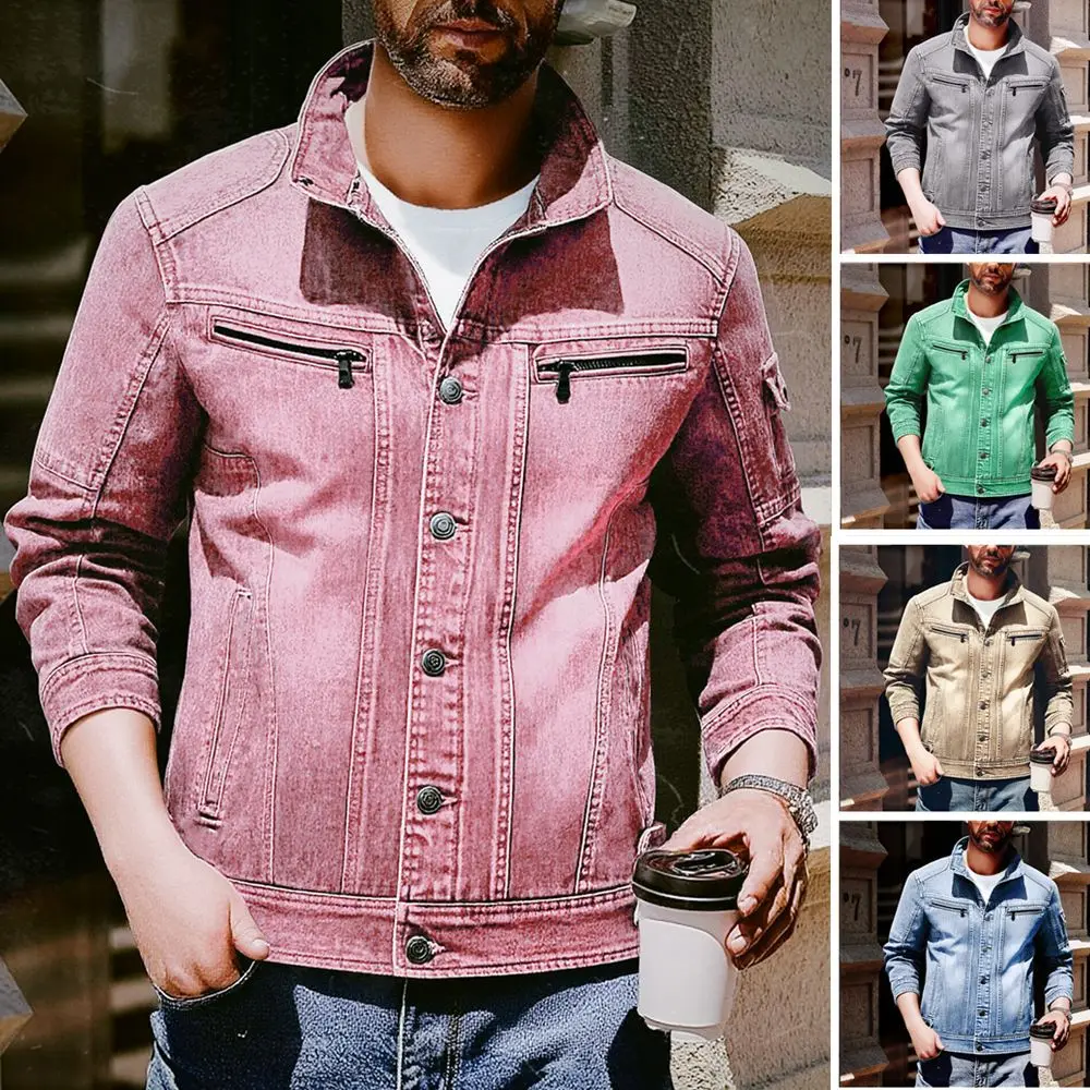 In-Stock European Version 2026 New Men's Denim Jacket, Amazon Quality Cardigan Coat, Multi-Pocket,