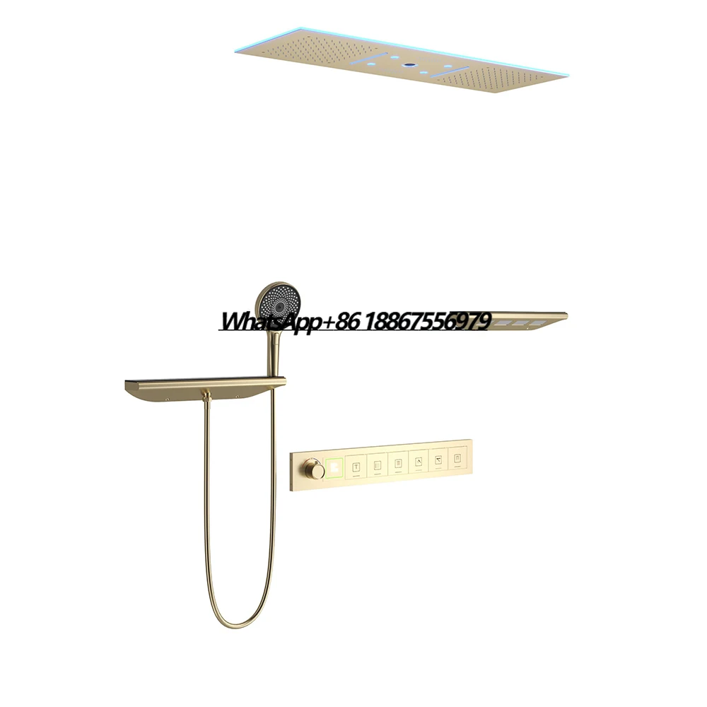 New Fashion LED Shower Mixer Set Ceiling Mounted Rain Mist Waterfall Bluetooth Shower Set Thermostatic Bathroom Smart System