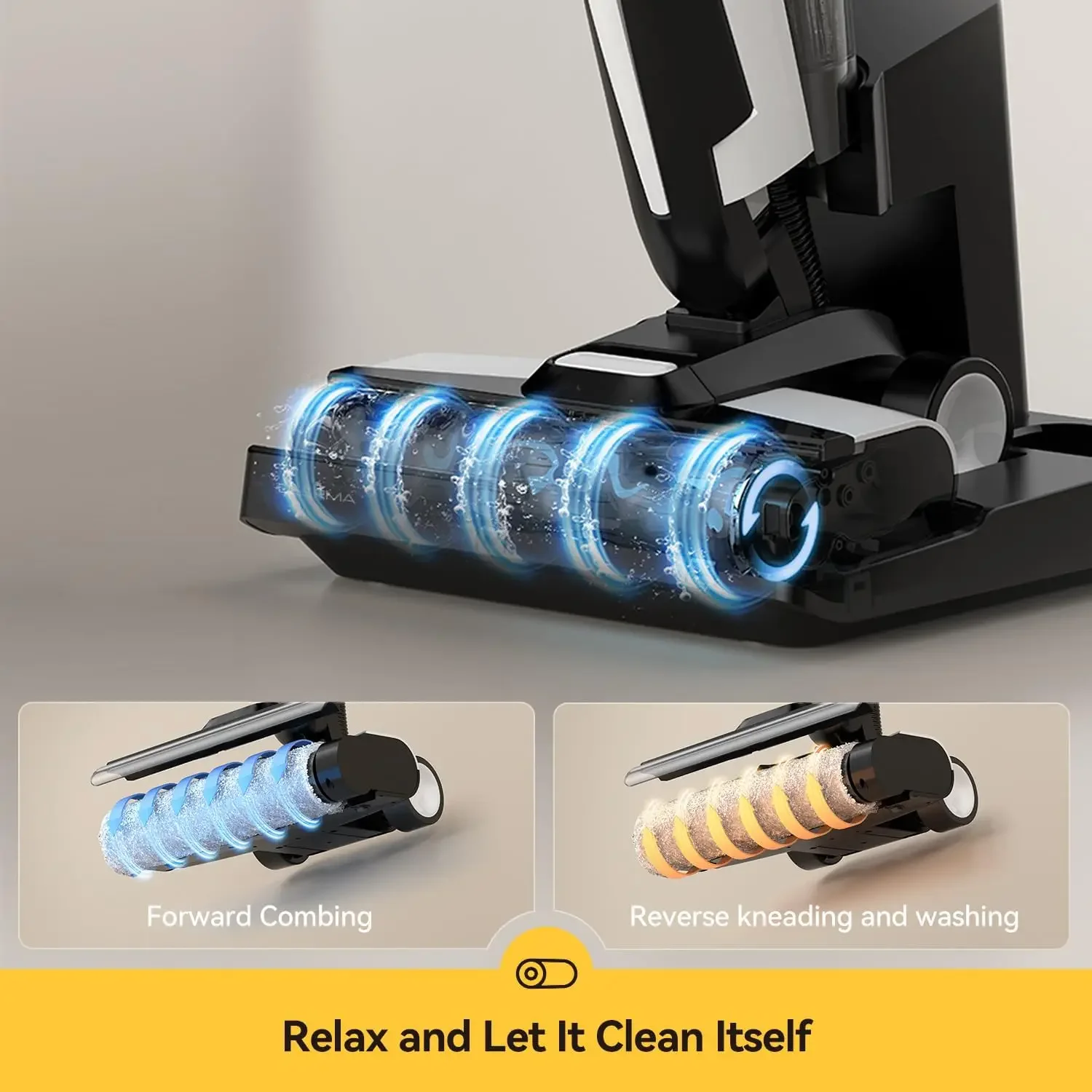 Dry Vacuum Cleaners for Home, 180°Lie-Flat Cordless Vacuum Mop All in One with Voice Prompts Edge Cleaning Self-Cleaning Vac Mop