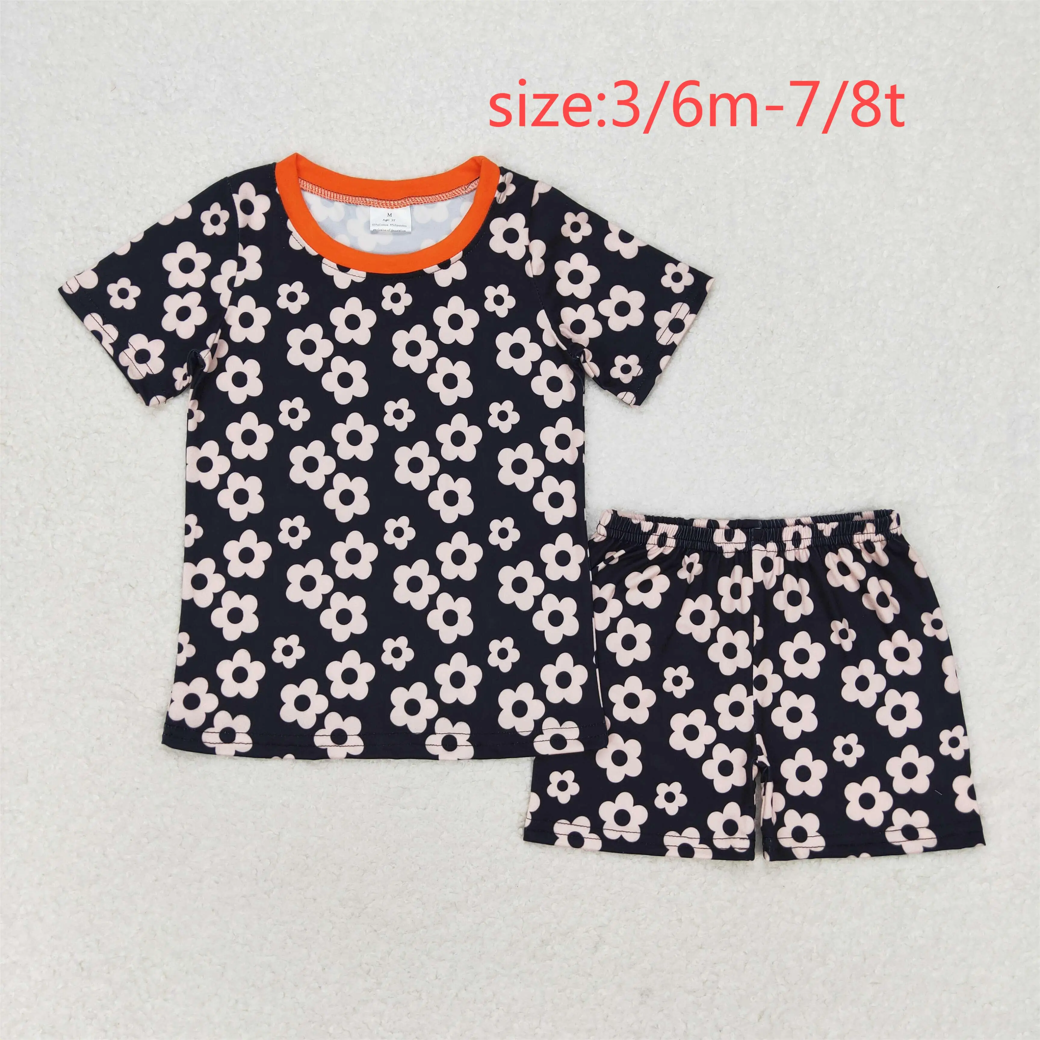 

z95-17 GSSO1359 Wholesale kids clothes girls floral black Short Sleeve sets Summer baby girls clothes