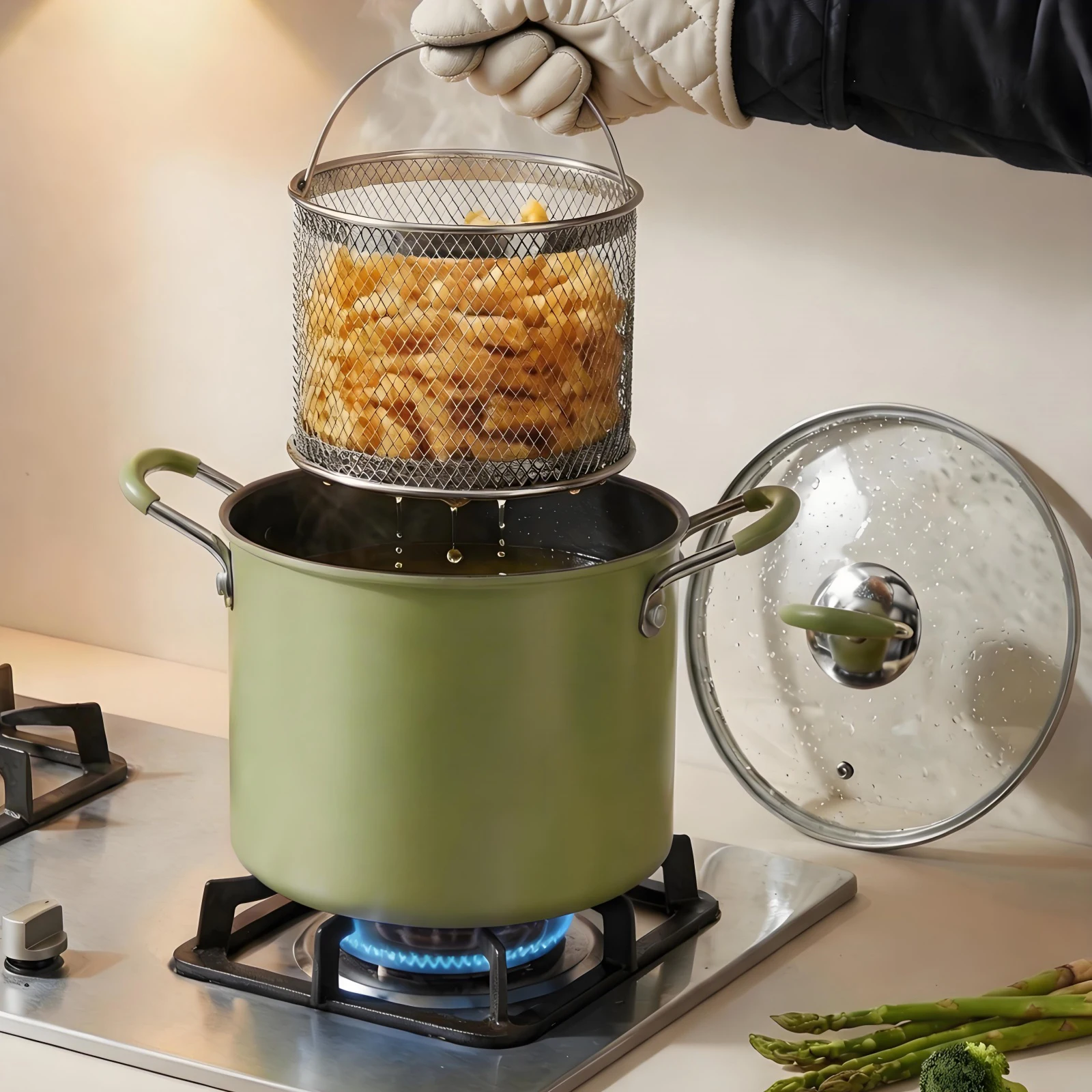 Deep Fryer Pot, Japanese Tempura Small Stainless Steel Deep Frying Pot, with Oil Drip Drainer Rack 304 Stainless Steel Stock Pot