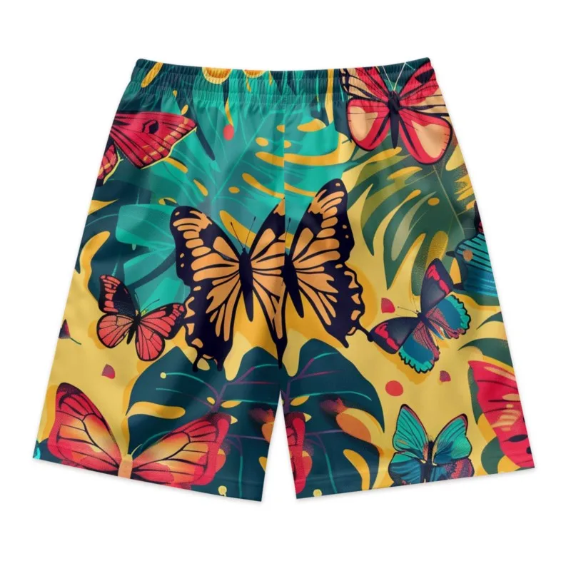 Butterfly Print Men's Drawstring Waist Shorts Quick Dry Polyester Breathable Beach Shorts Casual Sport Shorts