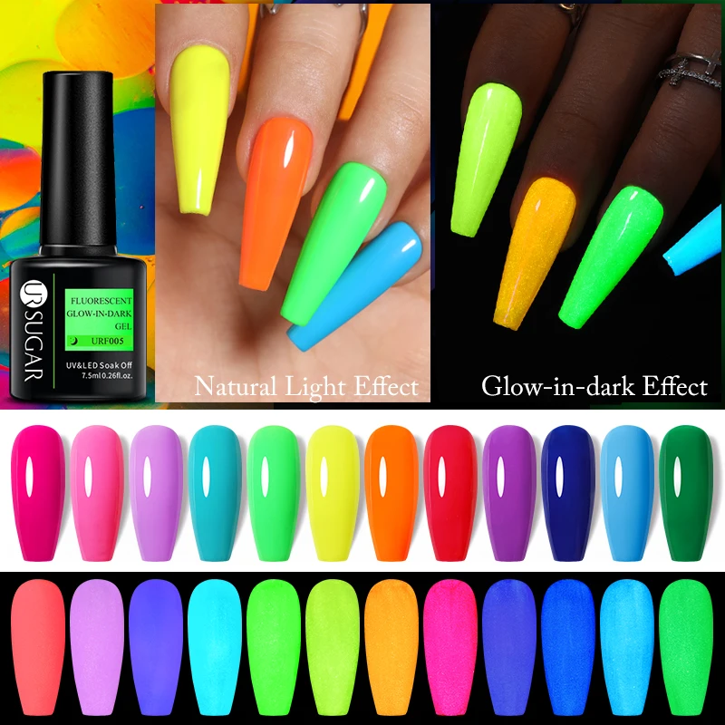 UR SUGAR 7.5ml Neon Fluorescent Glow-in-dark Gel Nail Polish Soak Off Luminous Neon UV LED Varnish Need Matte Top Coat