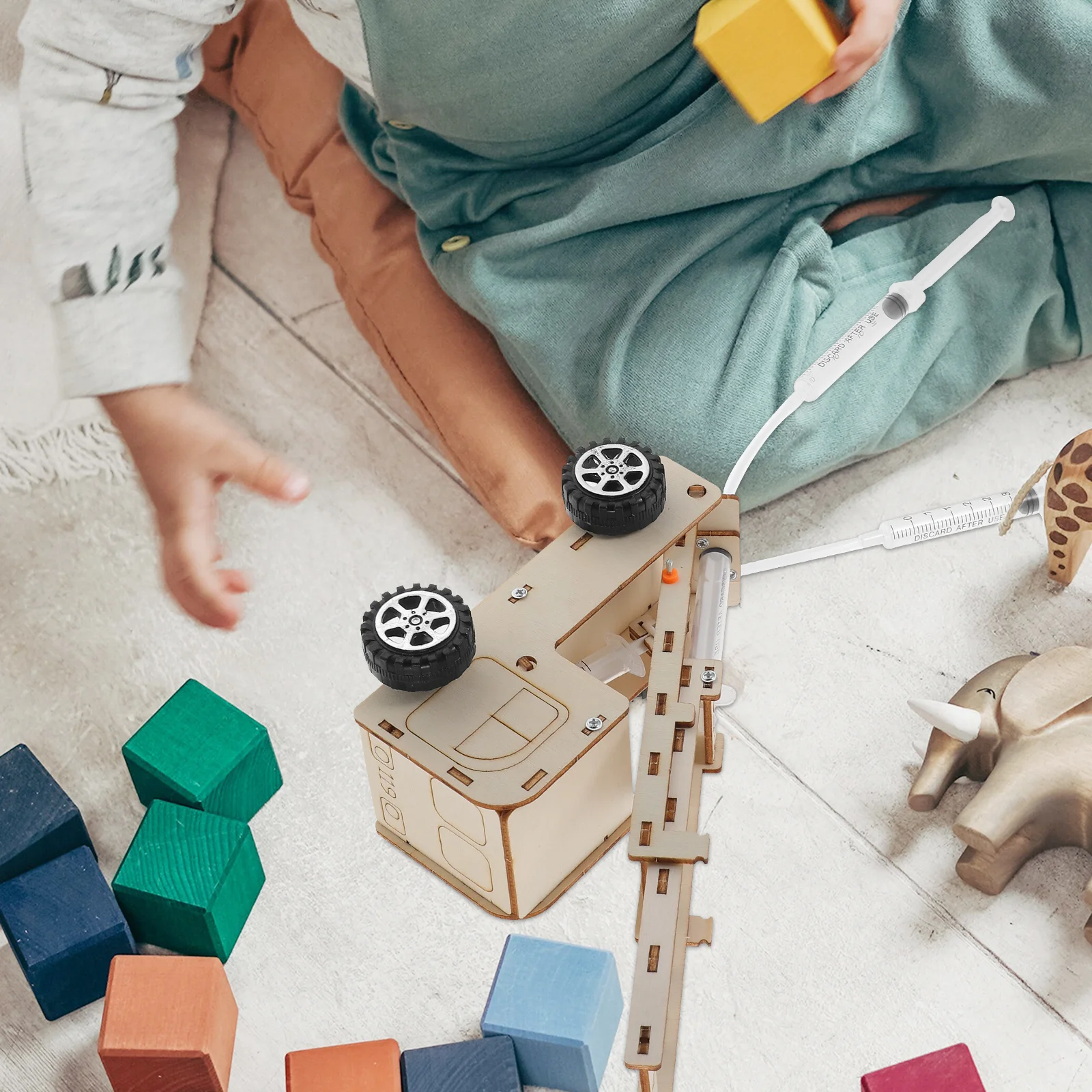 1Set DIY Houten Vuurladder Vrachtwagen Montage Educatieve Kit Kinderen Natuurkunde Mechanica Experiment Afneembare Ruimtebesparend