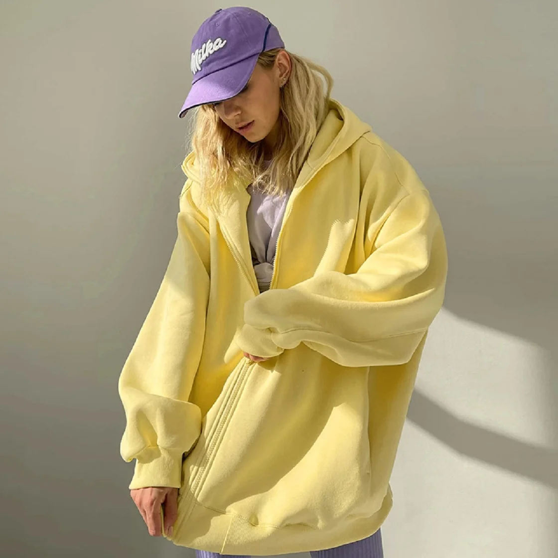 Veste à capuche zippée surdimensionnée pour femme, manteau d'hiver et d'automne, vêtements Streetwear décontractés en polaire à manches longues, Y2K, 2022