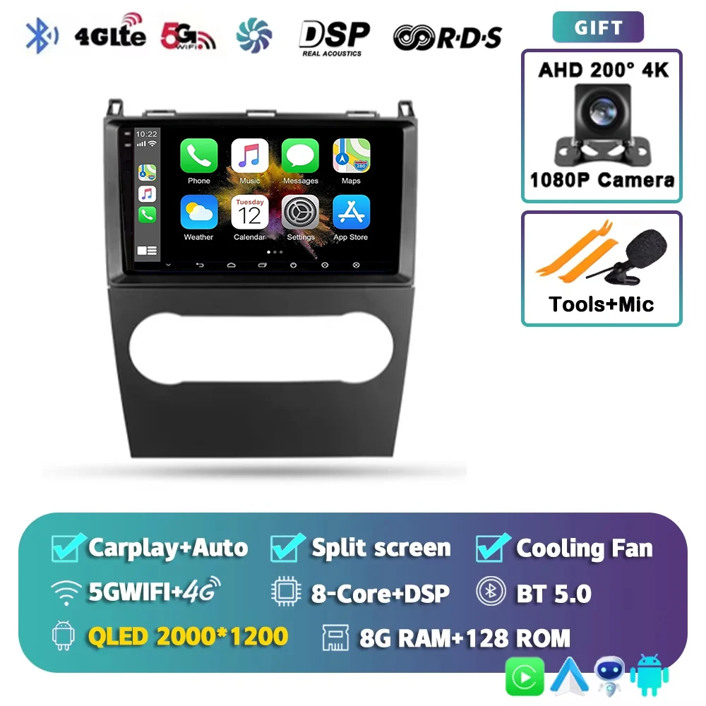 Voor Mercedes-Benz A-Klasse 2 W169 C169 2004 - 2012 2K 12+256 QLED Android 16 CarPlay autoradio multimediaspeler GPS stereo