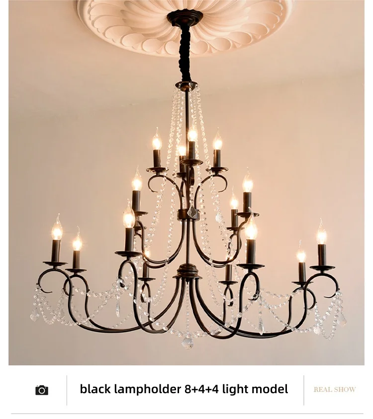 American Black Candle Chandelier Loft Crystal Pendant