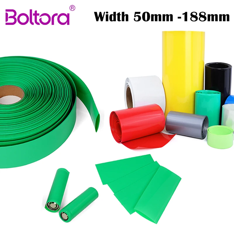 1M 18650 Battery Pack Wrap PVC Heat Shrink Tube Width 50mm ~ 188mm Waterproof Insulated Wire Protector Film Case Cable Sleeve