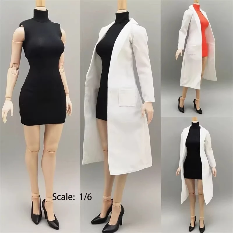 

In Stock 1/6 Scale Female Solider High Neck Sleeveless Long Skirt White Coat Clothes Model for 12" Action Figures Dolls Body