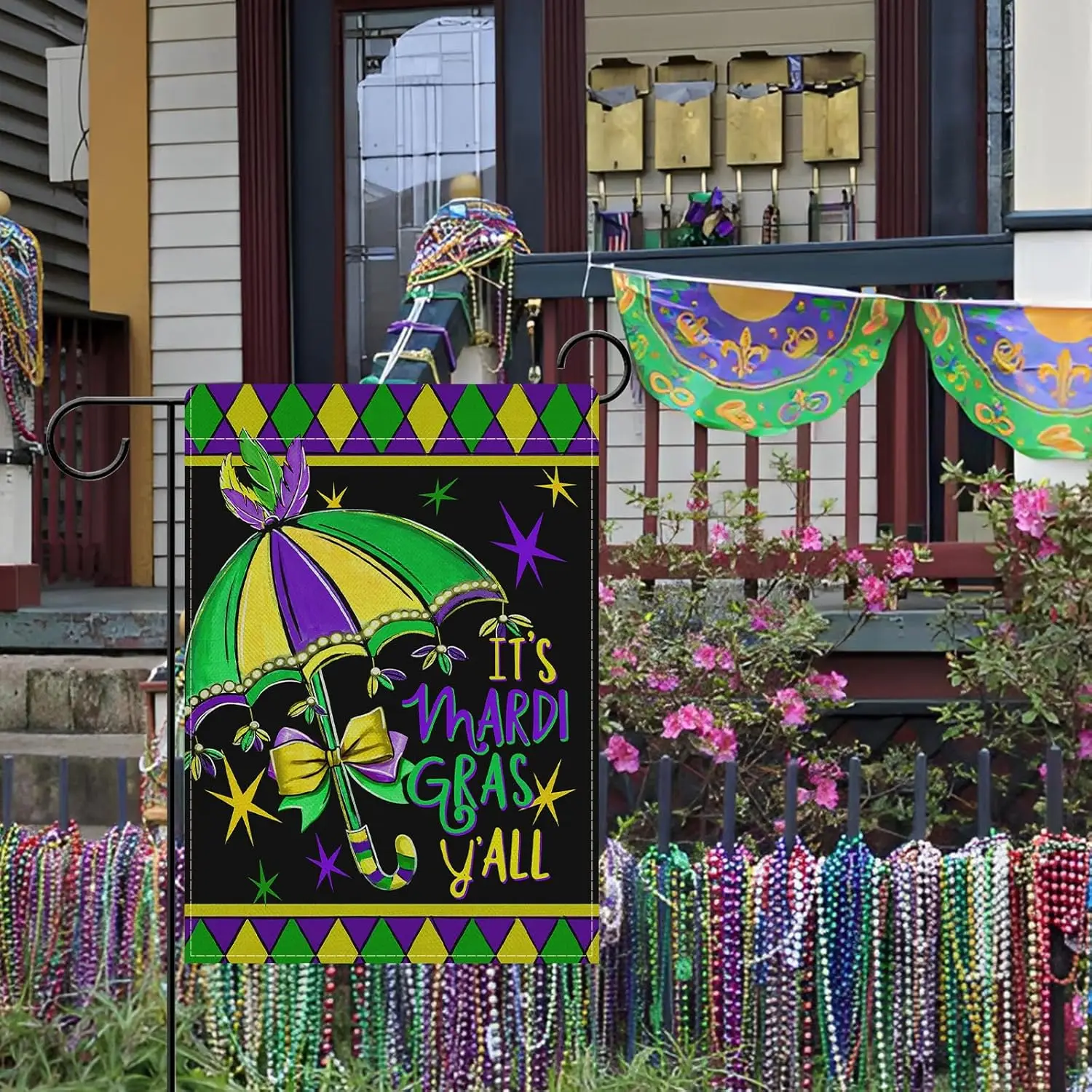 Dyrenson It's Mardi Gras Y'all Umbrella Decorative Garden Flag, New Orleans Carnival Yard Outside Home Decorations,  YYD EEZ