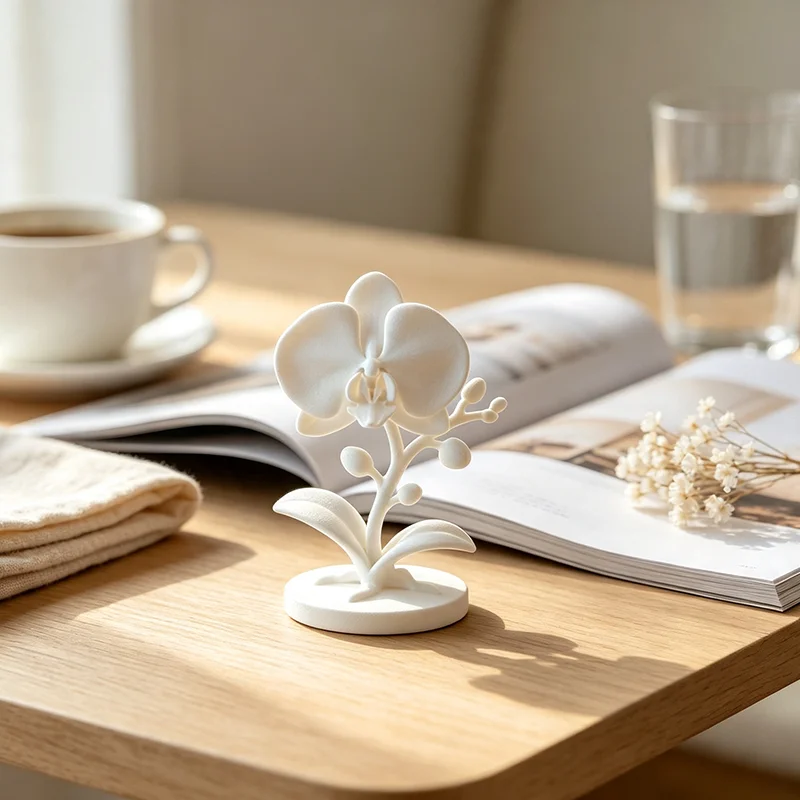 Minimalist White Moth Orchid Sculpture 3D Print Phalaenopsis Flower Figurine Botanical Decor Statue Modern Living Room Ornament