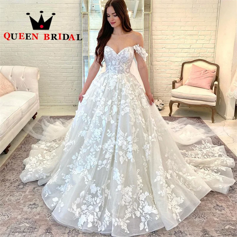 Luxury Appliques Sweetheart Wedding Dresses Off The Shoulder Lace 3D Flowers Sleeveless Bridal Gowns Robe De Mariée Custom S22Y