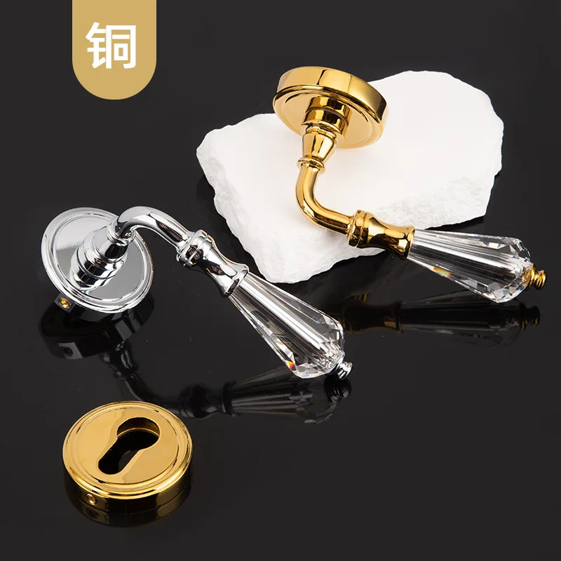 Medieval Style Indoor Pure Copper Silver Door Lock Silent Home Bedroom Door French Crystal Door Handle