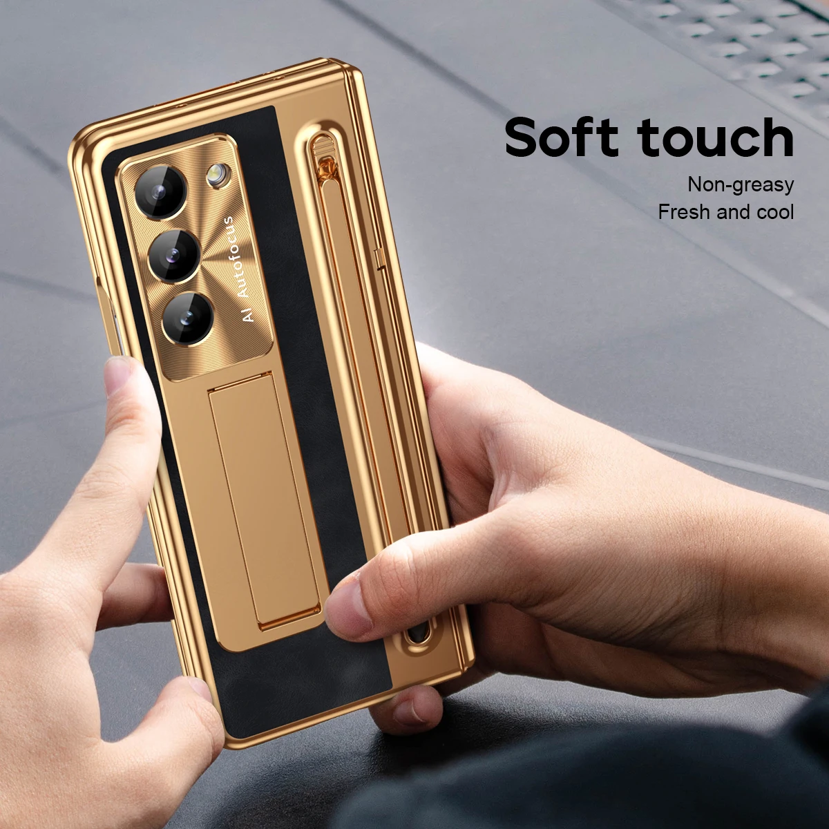 With Stylus Pen For Samsung Galaxy Z Fold 8 7 6 5 4 Case Leather Plating Hinge Armor Cover TriFold Holder Full Screen Glass Film