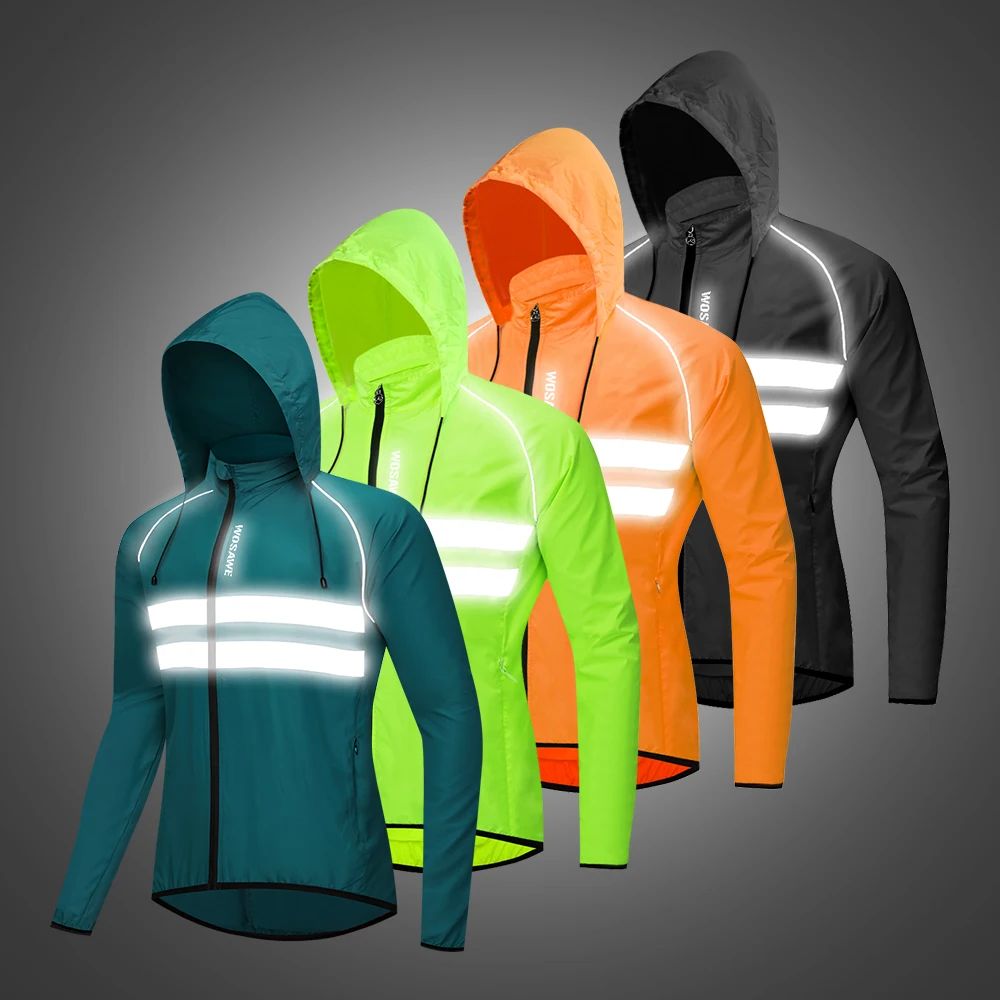 WOSAWE Men\'s Cycling Jacket Hooded Reflective Vest Wind Coat Windproof MTB Bike Windbreaker Riding Bicycle Cycle Clothing