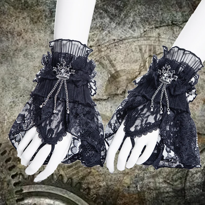 2024 Punk Lolita lace GOTHIC  Half Finger Rock Japanese  Women's Half finger gloves Crown Lace Glove Set