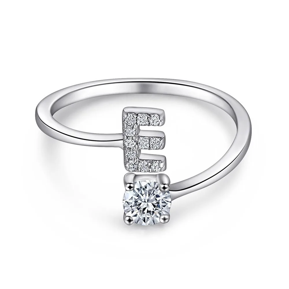 Women's Adjustable Initial Ring with Cubic Zirconia, Stackable Gift