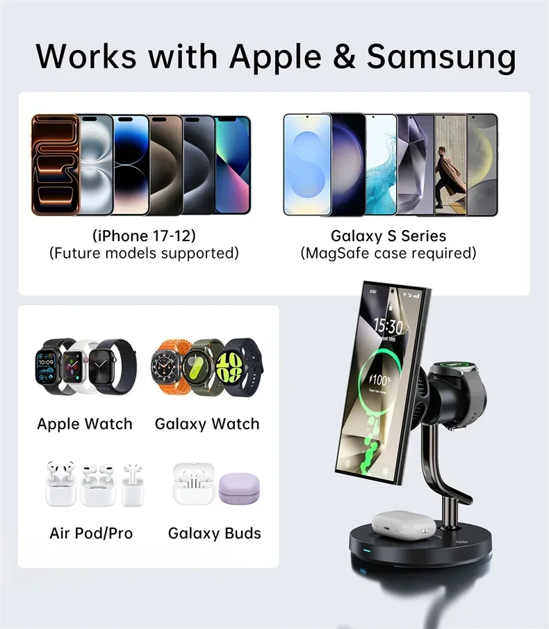 Qi2 25W TEC Kühlventilator Nachtlicht Magnetische Kabellose Ladestation für iPhone 17 Pro Max Samsung Apple Watch 2-8 SE Airpods Pro – Detail 10