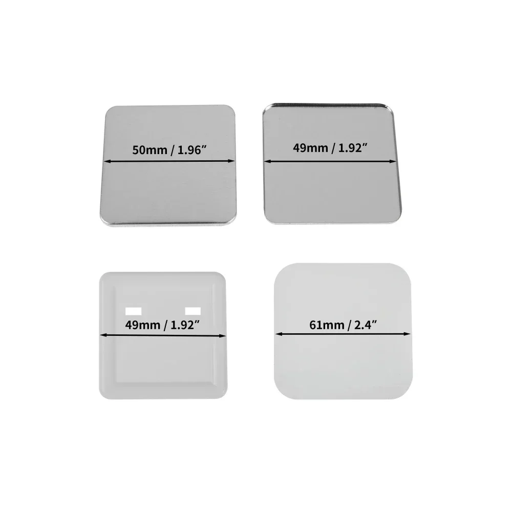 100pcs 50*50mm Square Metal Badge Materials for Badge Pin Button / Refrigerator Magnet DIY Making for Button Maker Machine