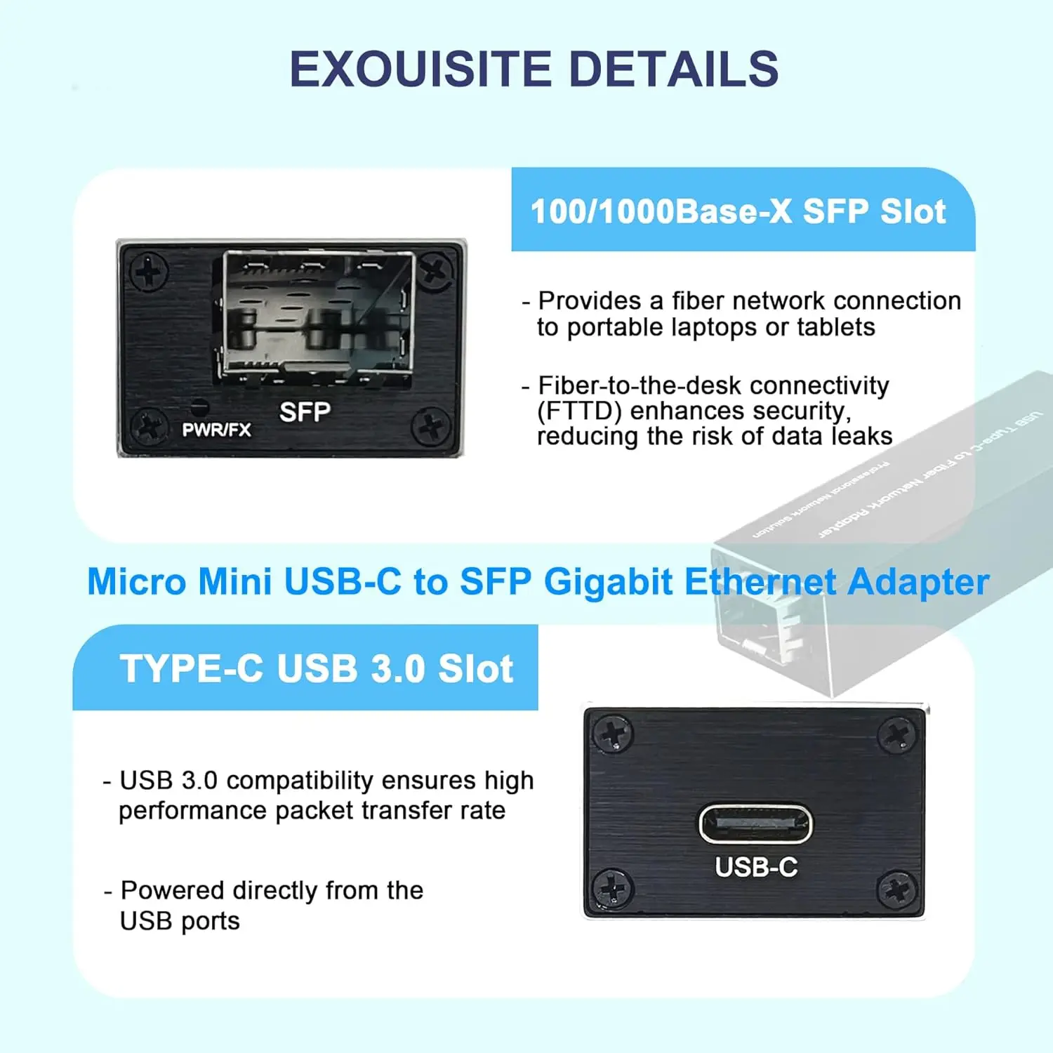Адаптер Gigabit Ethernet USB 3.0 к SFP — мини-карта сетевого интерфейса, совместимая с Windows/macOS/Linux, Full/Half Duplex