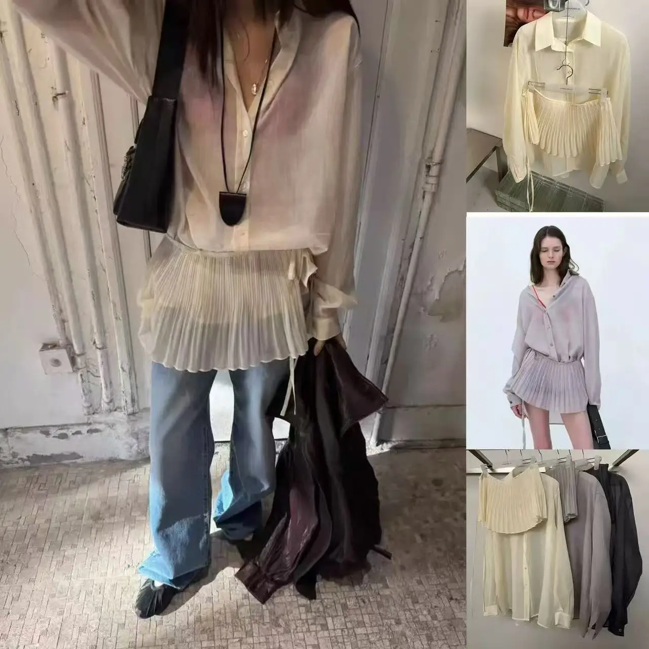 

Модный комплект London Home: текстурированная плиссированная рубашка с пуговицами и брюки с высокой талией, женская весенняя коллекция