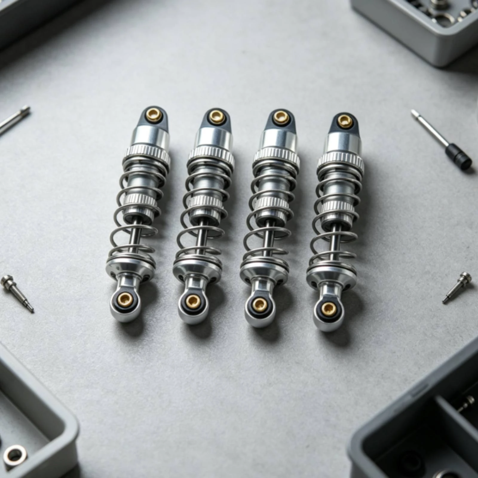4 Pieces Metal Shock Absorber Leak-Resistant RC Car Damper Shock Absorber with Adjustable Spring Lightweight Damping System