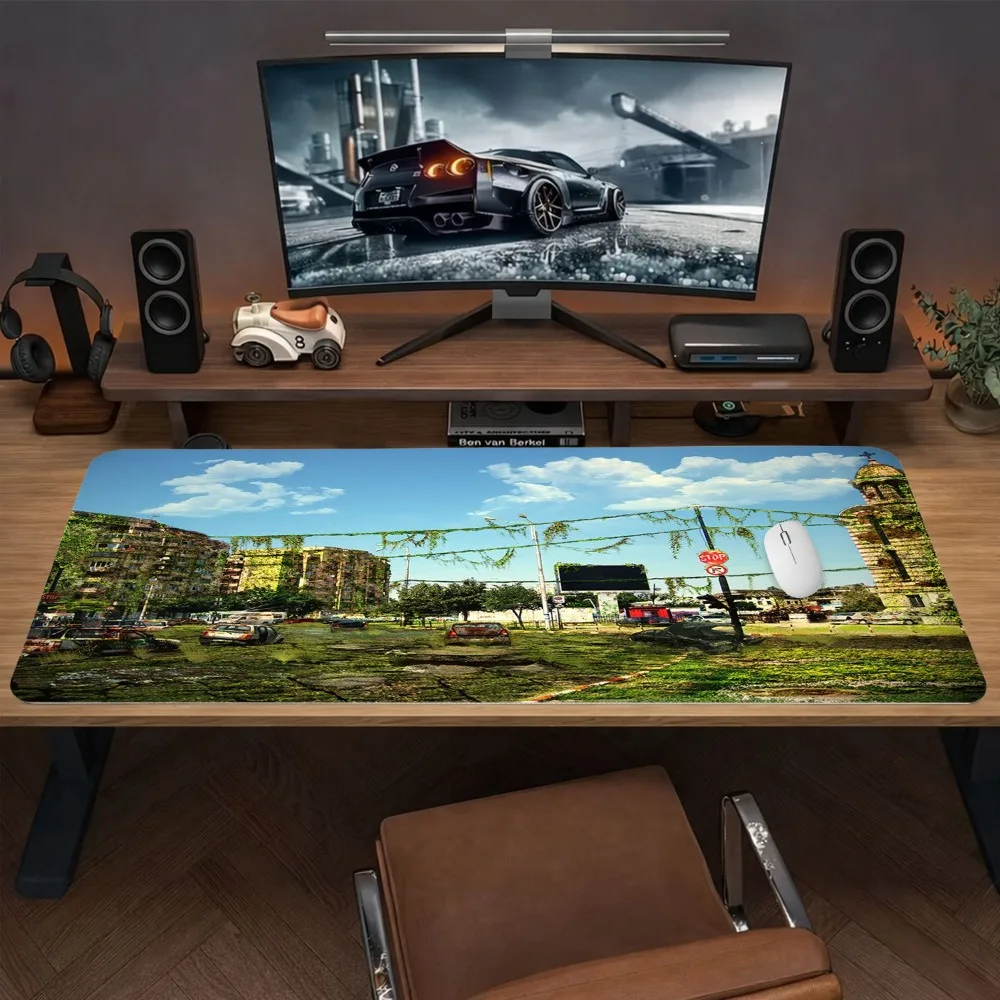 Post-apocalyptic urban landscape covered with plants escritorio accesorios mouse gamer accesorios escritorio offices accessories