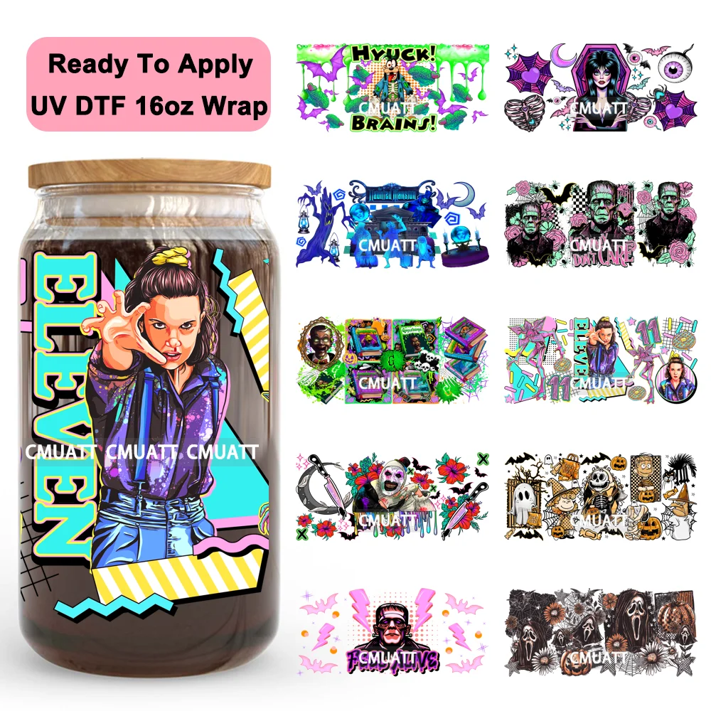 

Spooky Cartoon Halloween Character 16OZ UV DTF Cup Wrap Ready To Apply Waterproof Transfer Stickers For Libbey Glass Can Tumbler
