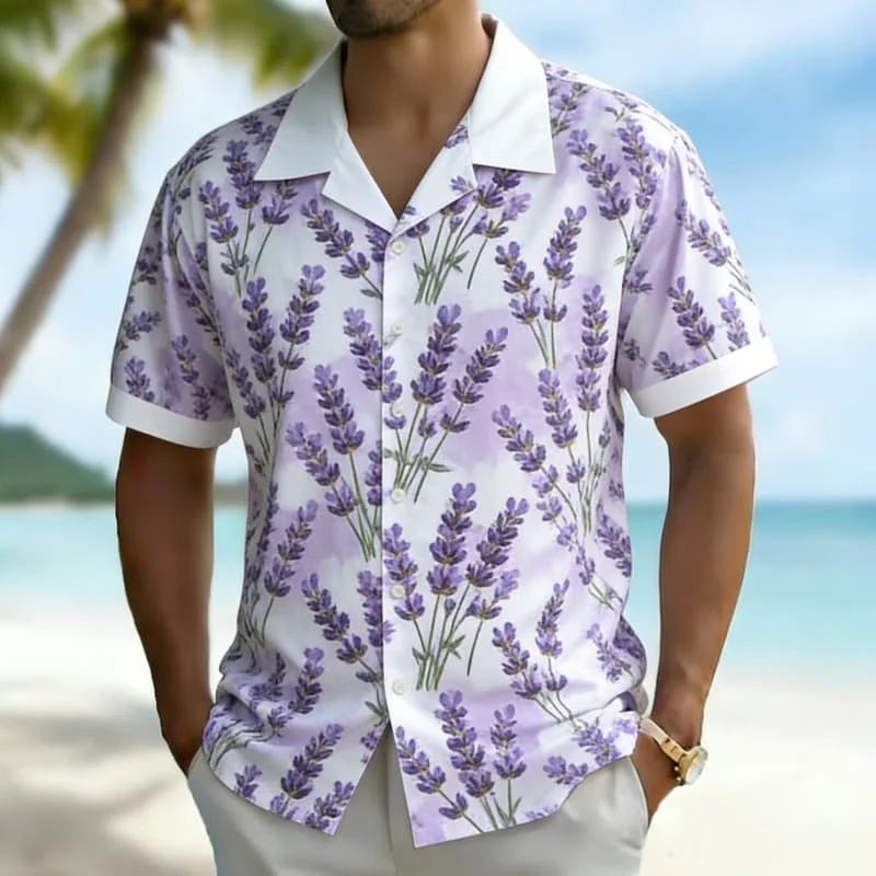 Men's Artistic Botanical Print Shirt Stylish Summer Outfit for Seaside Getaway Weekend Social Event Office Casual and Daily Wear