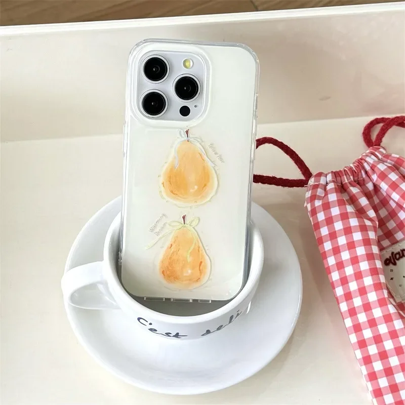 النفط اللوحة الفاكهة الأصفر الكمثرى اللوحة المائية الفن جراب هاتف آيفون 16 15 14 13 برو ماكس حالة لطيف الفاخرة الكرتون غطاء #3