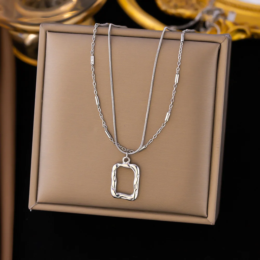 Stainless Steel Double Layers Photo Frames Pendant Necklace For Women Sweater Chains Wedding Birthday Party Jewelry Gift New In