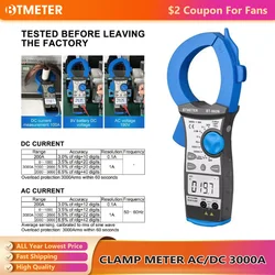 Digital Clamp Meter 3000A Amp Auto Ranging Multimeter with True-RMS for Frequency Resistance Capacitance AC/DC Voltage Testing