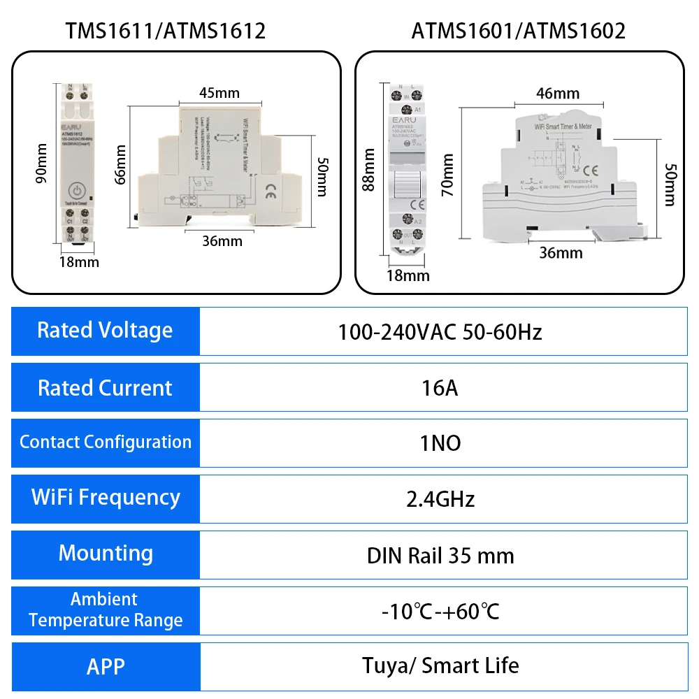 AC 110V 220V 16A Din Rail WIFI Zigbee Smart Timer Relay Switch Circuit Breaker Remote Control by Tuya APP KWH Energy Power Meter