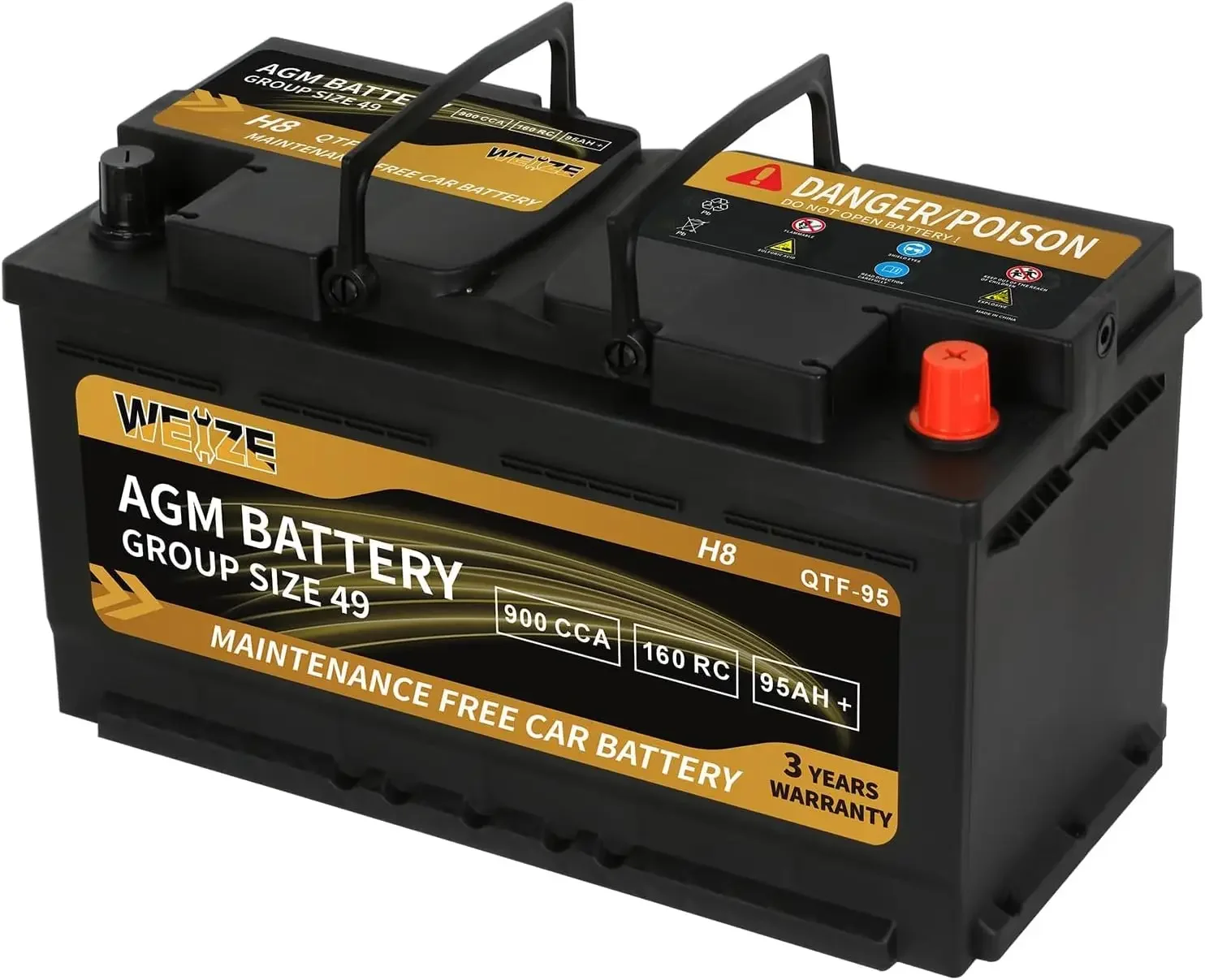 Batterie Platinum AGM BCI Group 49-12v 95ah H8 Taille 49 Batterie automobile, 160RC, 900CCA, 36 mois de garantie