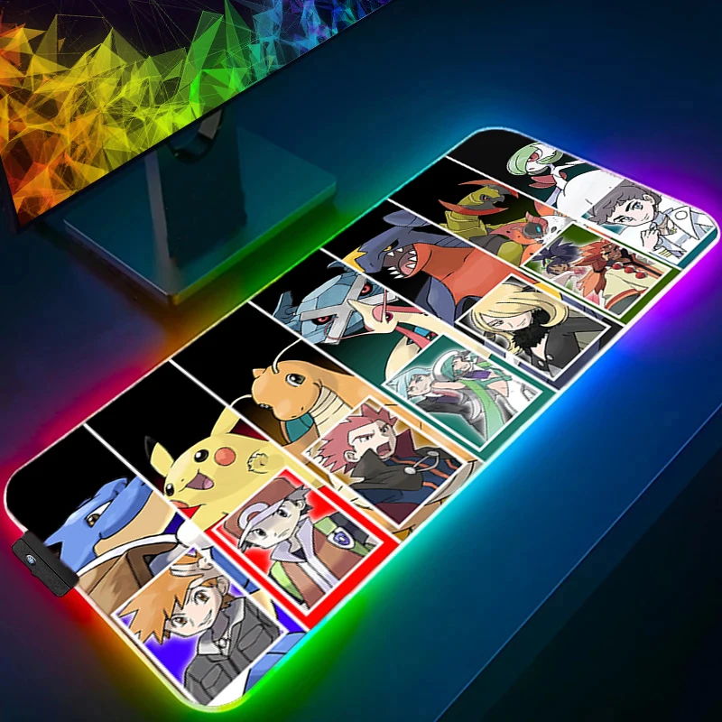 

RGB Mouse Pad P-Pokemon 90x40cm Gaming Accessories PC Gamer xxl Lock Edge Computer Desk Mat Laptop Varmilo LED Keyboard Mousepad