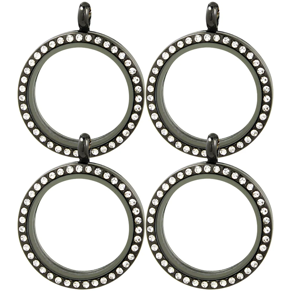 

4 Pcs Alloy Photo Pendant Rhinestones Decor Glass Frame Wedding Bouquet Charm Locket Pendants