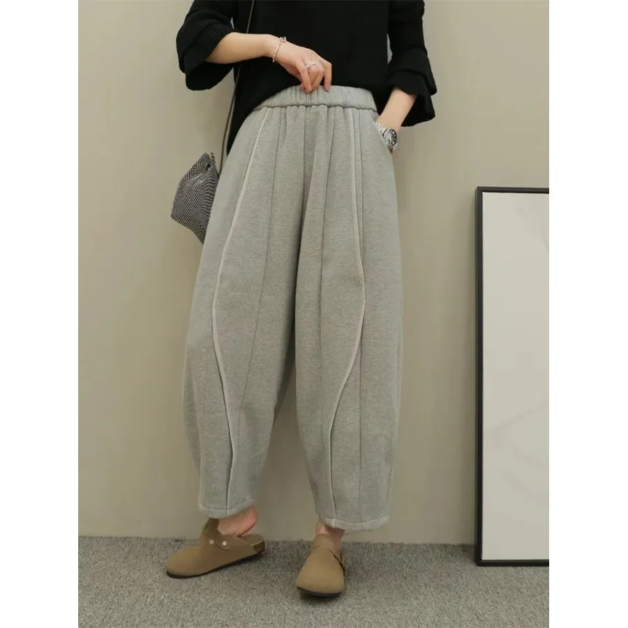 Pantalones Harlan de pierna ancha holgados de nueve cinco con cintura elástica y cintura alta, pantalones informales para mujer, novedad de Otoño Invierno