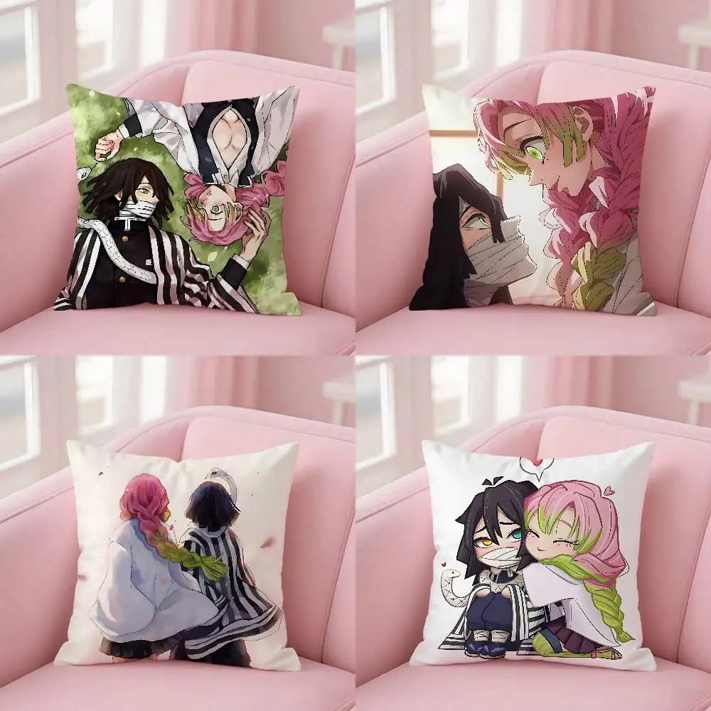 

Cute O-Obanai X Mitsuri Pillow Case Throw Pillow Cover Nordic Vintage Style Cushion Covers Home Living Room Sofa Couch Seat Dec