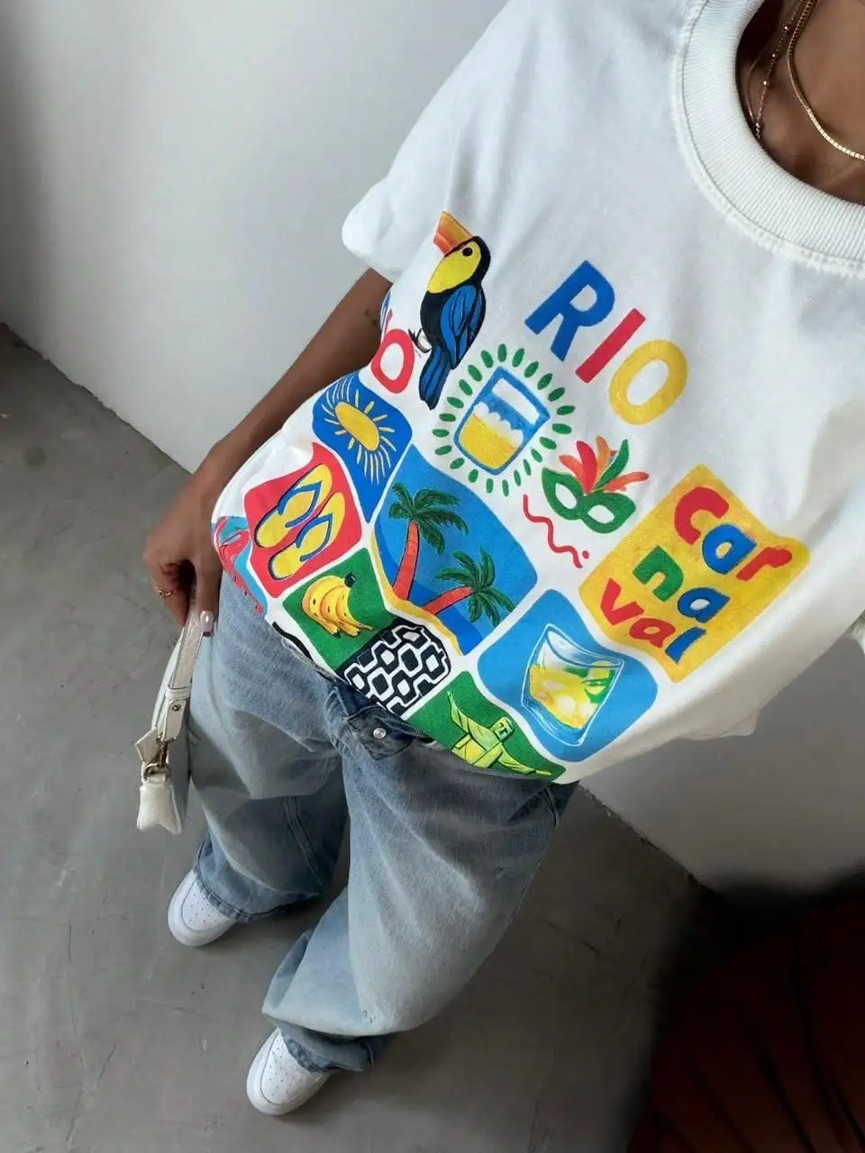 Summer T-Shirt Short Sleeve Graffiti  Blocks Tropical Vacation Style Cotton Breathable round Neck Men's Women's T-Shirt