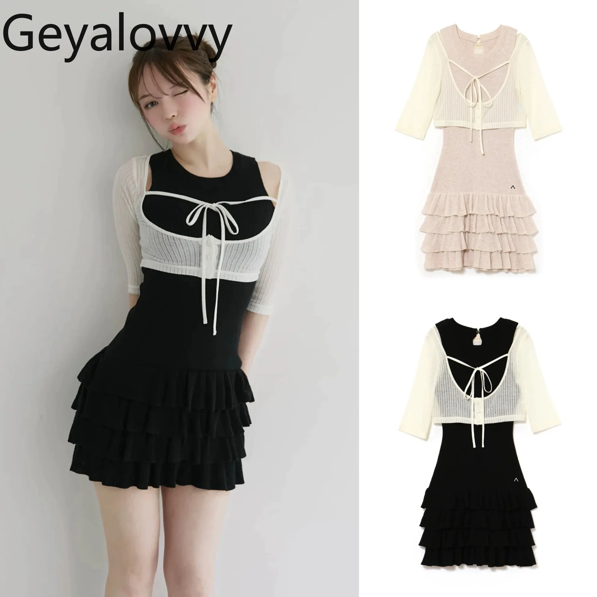 

2025 Japanese Style Sweet Cake Short Dress with Half Sleeve Blouse Two-Piece Sets for Women Elegant Dresses Set Femme Summer