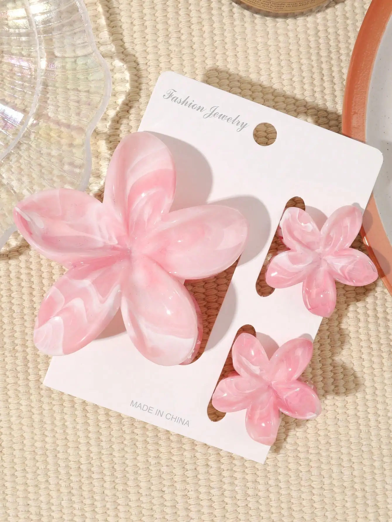3 Stück rosa Blumen-Haarklammern, hawaiianische Hibiskus-Haifisch-Clip, niedliche modische Haar-Accessoires, Geschenke für Frauen und Mädchen – Detail 2