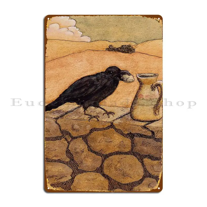 Aesop S Fable Crow And Pitcher Metal Plaque Poster Club Cinema Cinema Cinema Personalized Tin Sign Poster