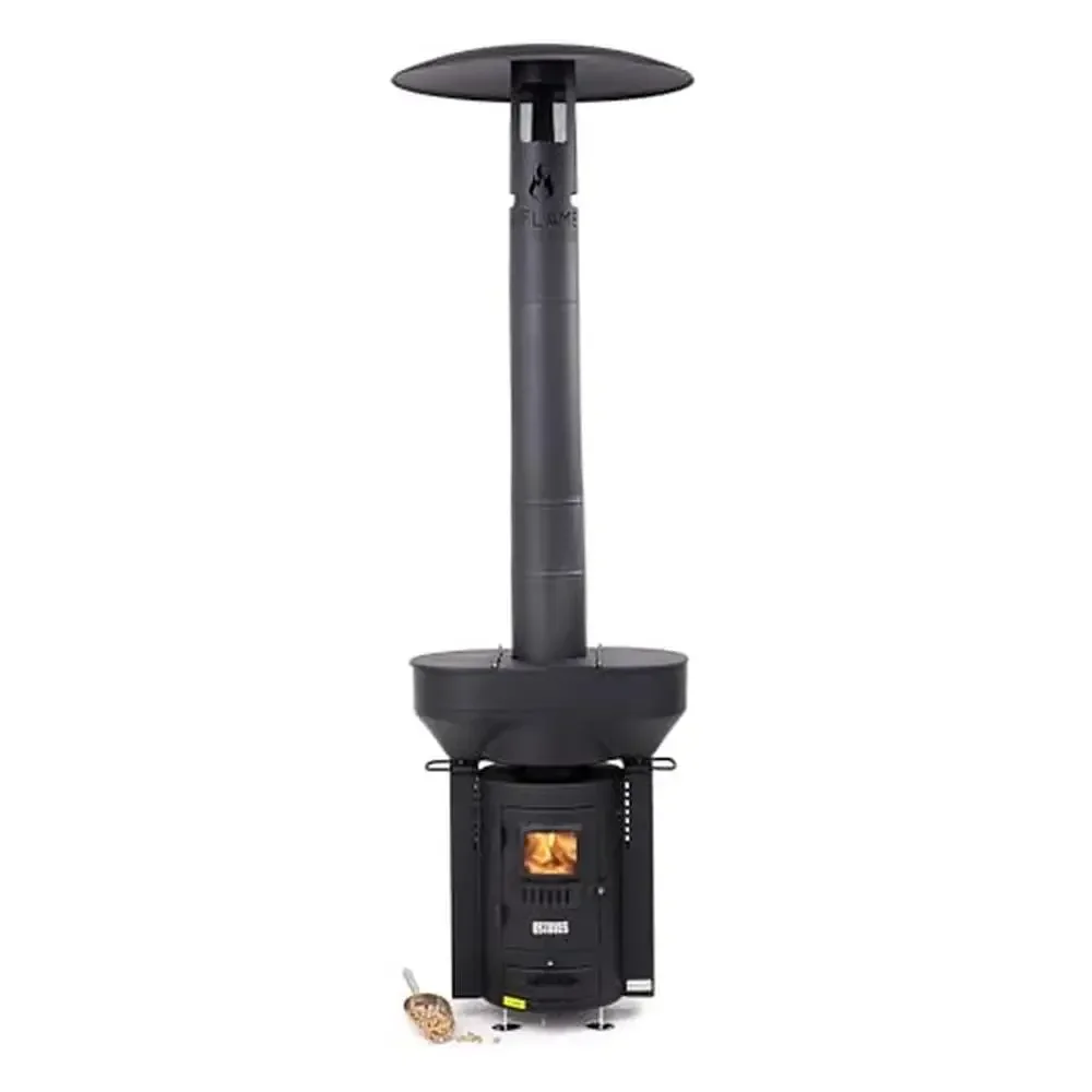 Outdoor Wood Fired Patio Heater 106,000 BTU High Heat Output Long Lasting Heat 3-4 Hours Softwood Fir Pellet Fuel Multiple Place