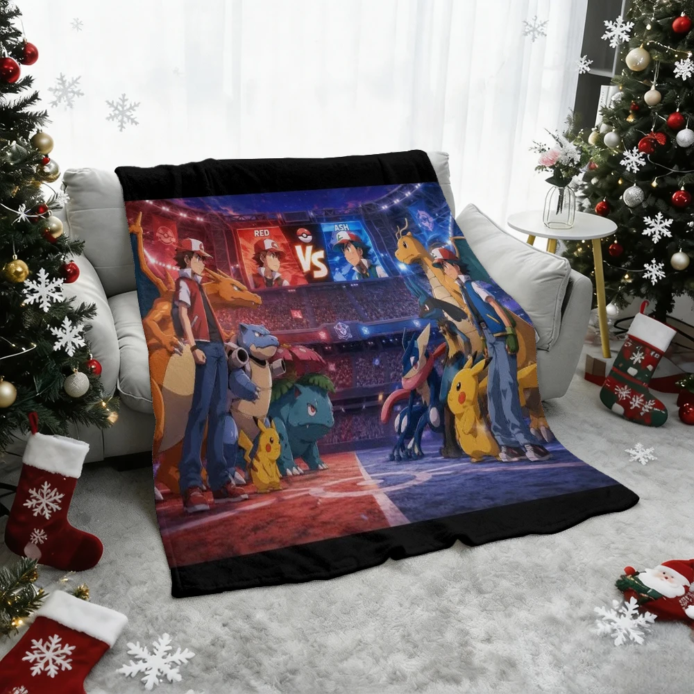Pokemon Pikachu Gengar Bulbasaur Charmander Squirtle Psyduck Flannel Throw Blanket Soft Warm Blanket for Sofa Bed Home Decor Gif