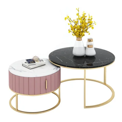 Nordic Light Luxury Marble Round Coffee Table Combined with Modern Minimalist Small Apartment Living Room Side Table